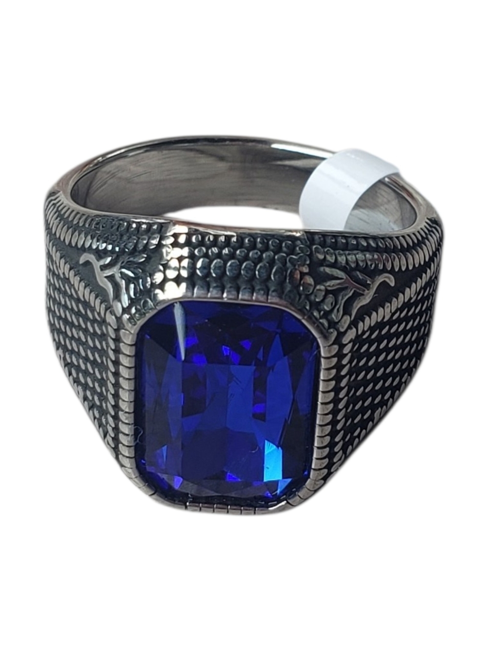 New Stsinless Steel Ring With Royal Blue Cubic Zirconia Stone Sz 11